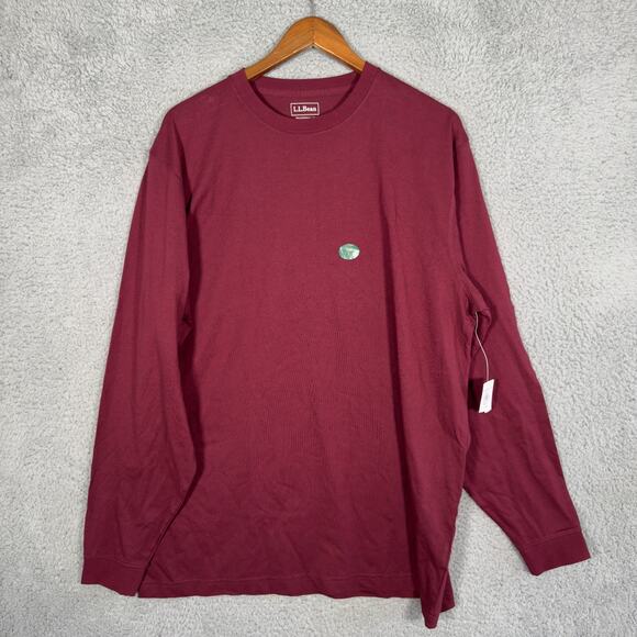 NWT Mens LL Bean Carefree Unshrinkable Tee Long Sleeve T Shirt Deep Port L Tall - Picture 1 of 8